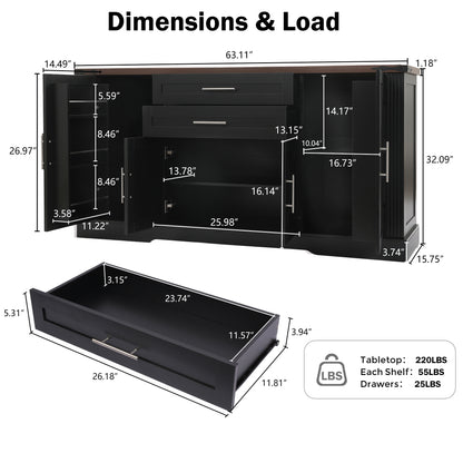 63'' W Farmhouse Sideboard with 4 Barn Doors - TimberFlare
