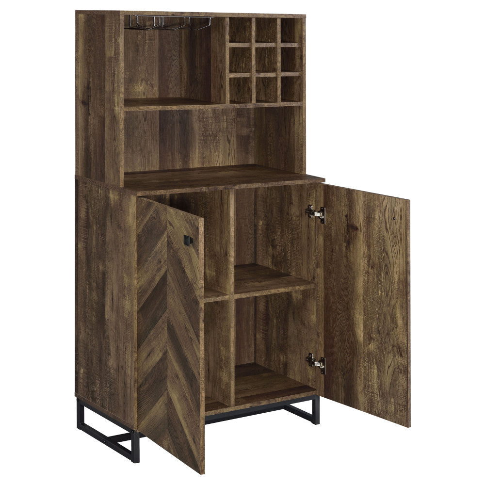 Wine and Bar Cabinet with Herringbone Doors - TimberFlare