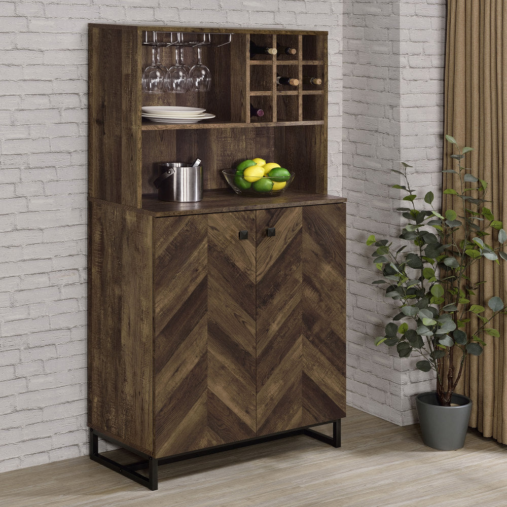 Wine and Bar Cabinet with Herringbone Doors - TimberFlare