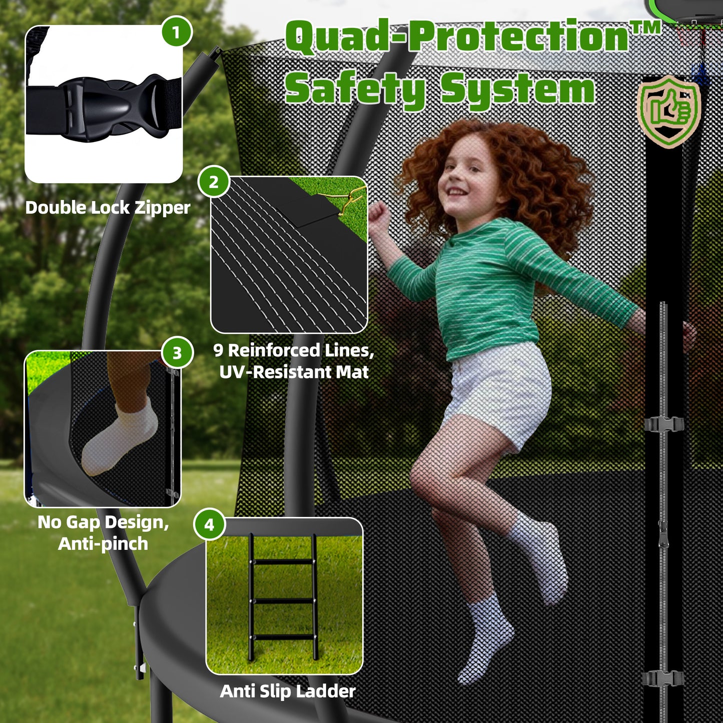 TimberFlare Trampoline – Heavy-Duty Outdoor Trampoline for Kids & Family Fitness (12/14/16ft), Black