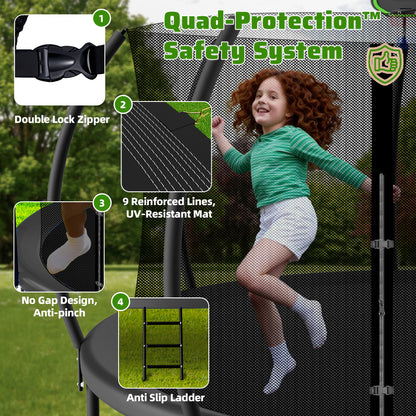 TimberFlare Trampoline – Heavy-Duty Outdoor Trampoline for Kids & Family Fitness (12/14/16ft), Black