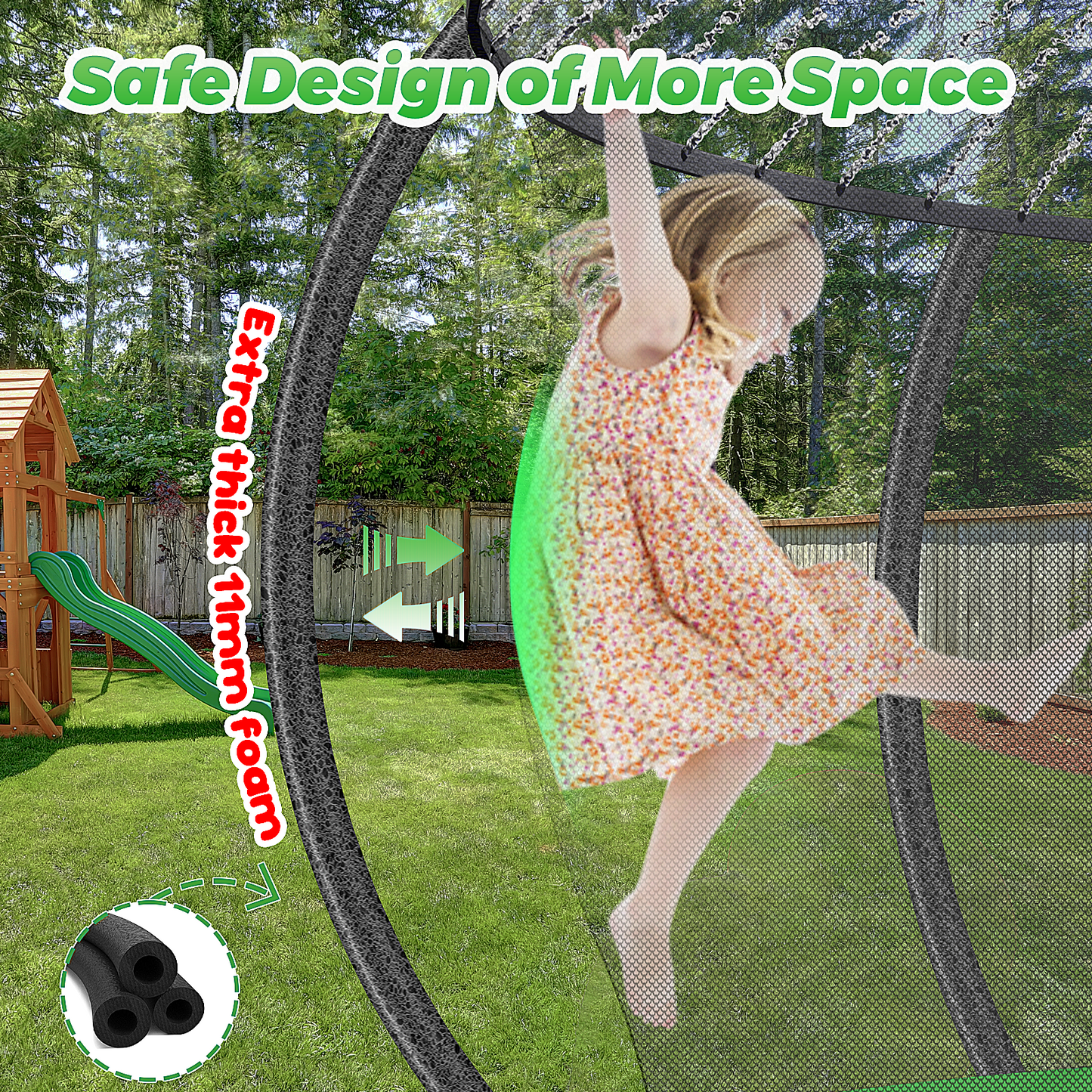 TimberFlare Trampoline – Heavy-Duty Outdoor Trampoline for Kids & Family Fitness (/14/16ft), Green