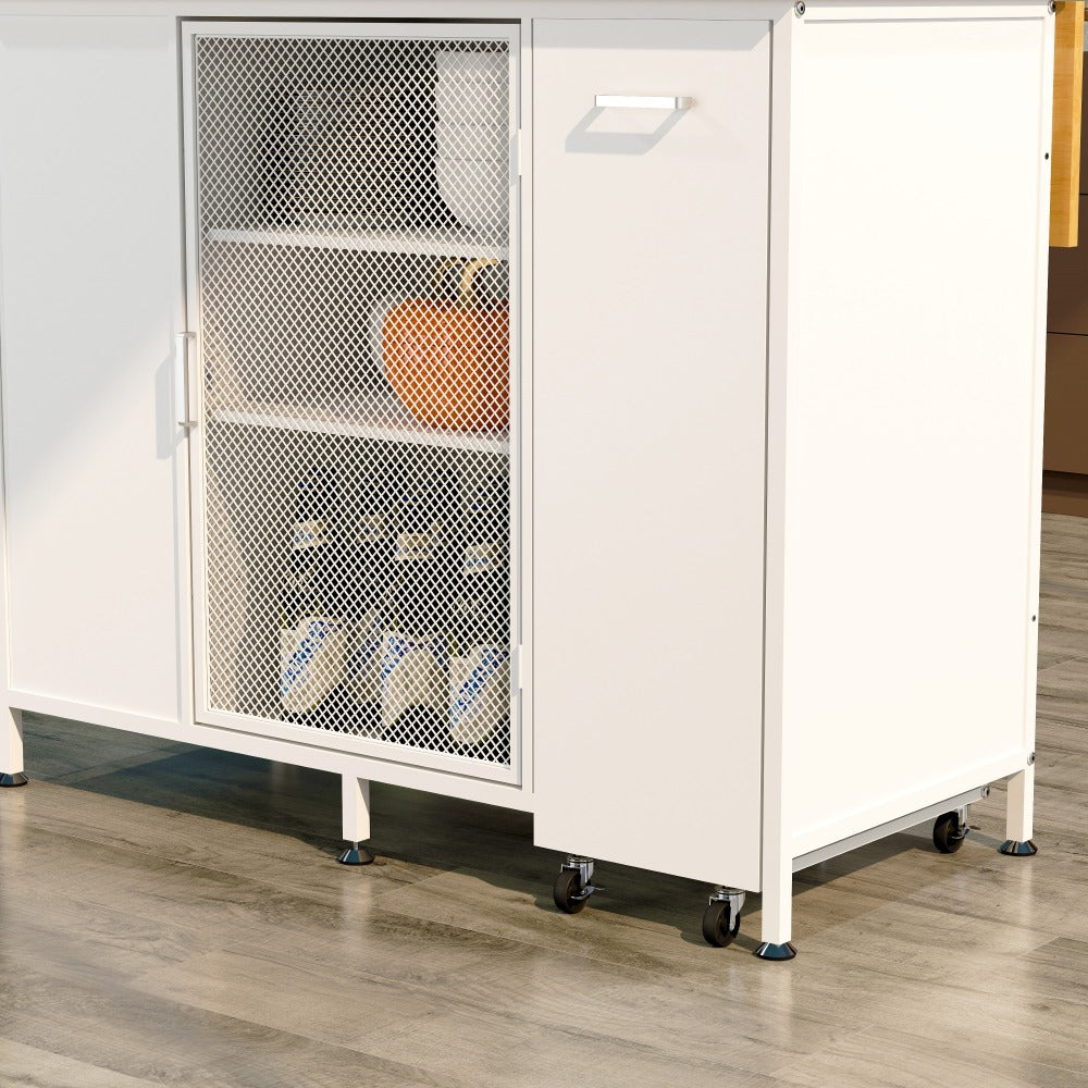 Mobile Kitchen Island with Drop-Leaf, Coffee Station & Hidden Trash Cabinet - TimberFlare