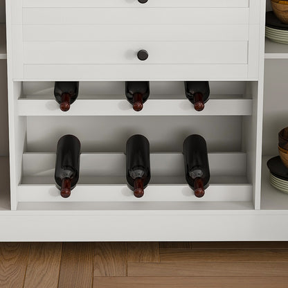 Farmhouse Bar Cabinet with Wine Rack & 54″ Walnut Coffee Station Top - TimberFlare