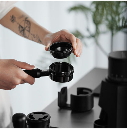 The "Obsidian" Aerospace Aluminum Bottomless Portafilter alternate angle 12 for compatible espresso machine