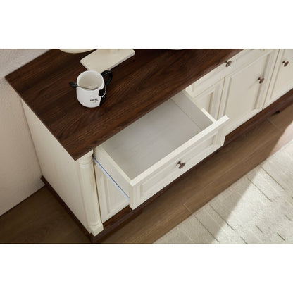 55″ Farmhouse Sideboard with Roman Column Detail, White & Walnut - TimberFlare