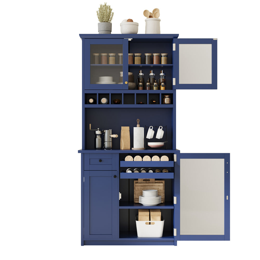 74.8inch Freestanding Farmhouse Pantry & Wine Hutch - TimberFlare