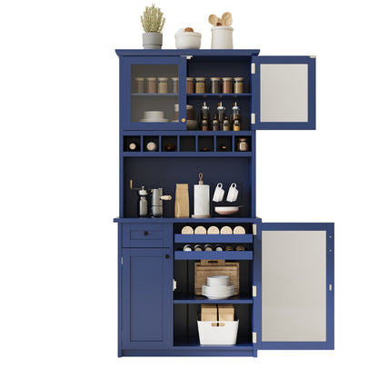 74.8inch Freestanding Farmhouse Pantry & Wine Hutch - TimberFlare