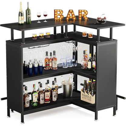 48-Inch Industrial L-Shaped Corner Bar Table - TimberFlare