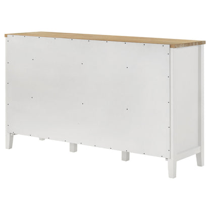 59-Inch Farmhouse Sideboard with Wine Rack and Glass Doors - TimberFlare
