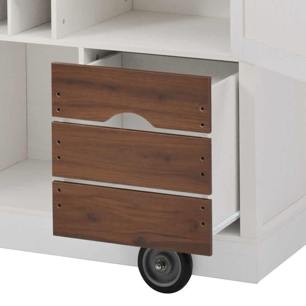 54" Farmhouse Rolling Island with Drop Leaf, Power Outlet