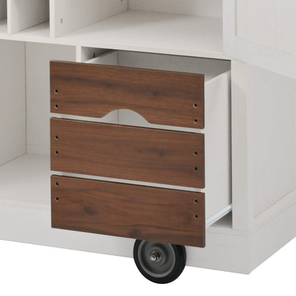 54" Farmhouse Rolling Island with Drop Leaf, Power Outlet