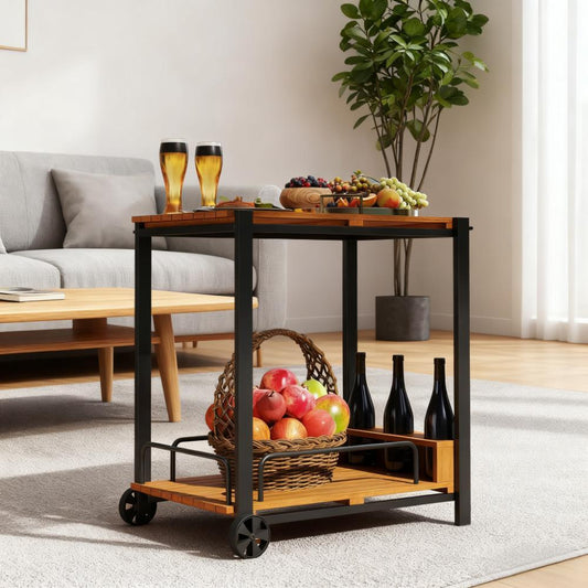 35-Inch Acacia Wood Outdoor Bar Cart