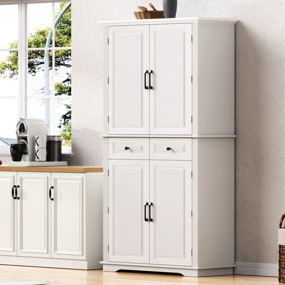 Textured White Pantry Cabinet with Pull-Out Shelves - TimberFlare