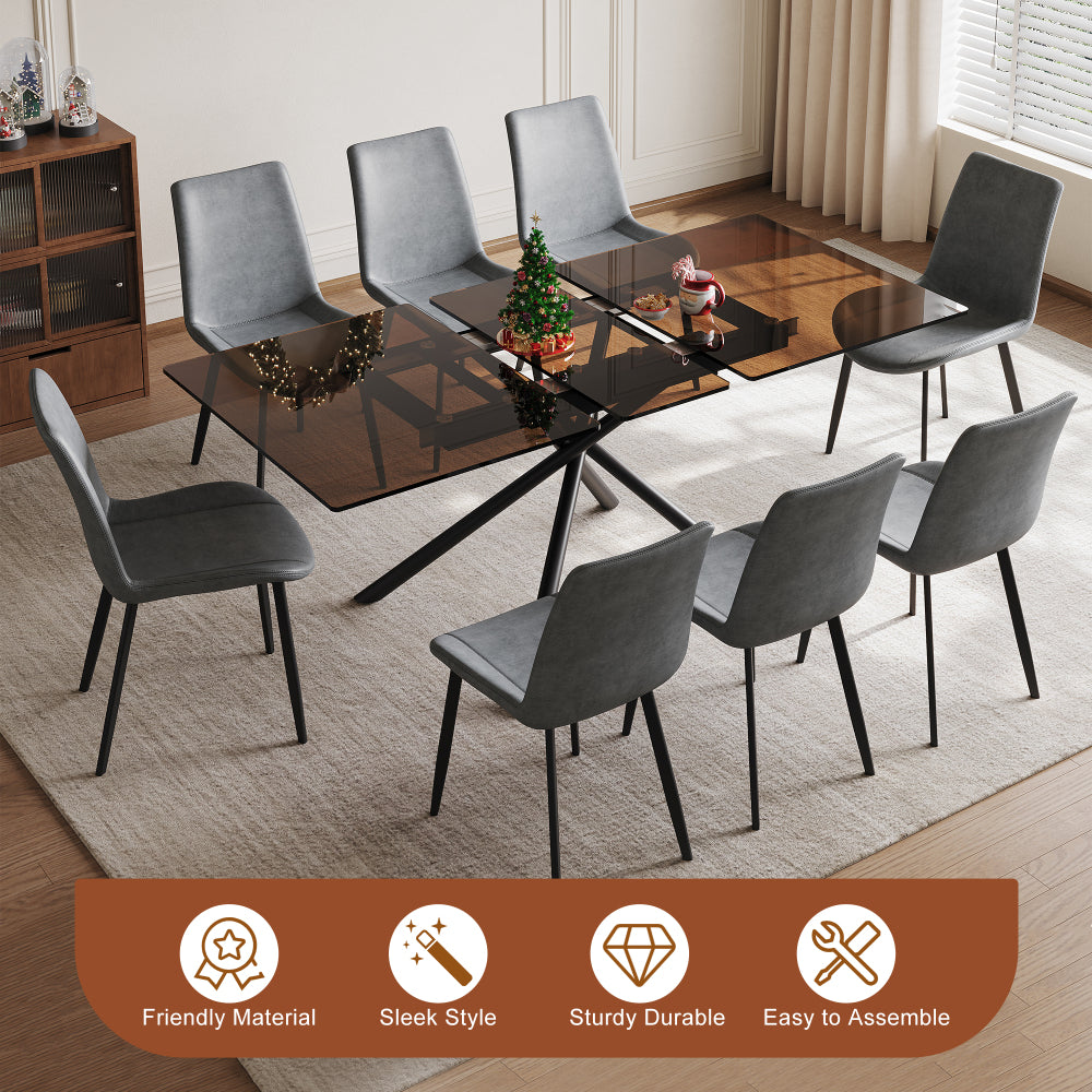 59-Inch Expandable Dining Table Set with 8 Gray Ergonomic Chairs