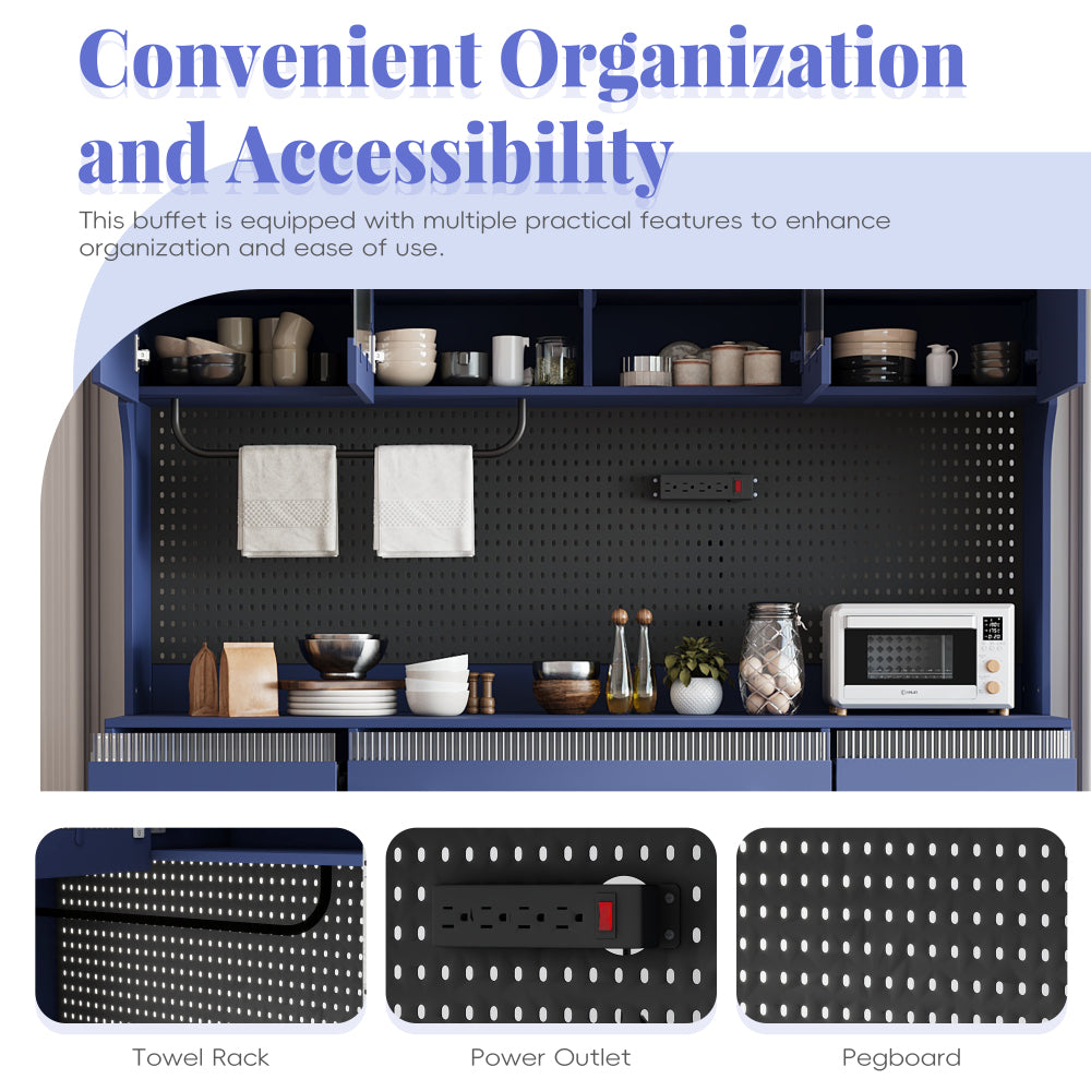 75″ Freestanding Buffet with Hutch, 63-Inch Large Coffee Bar Cabinet