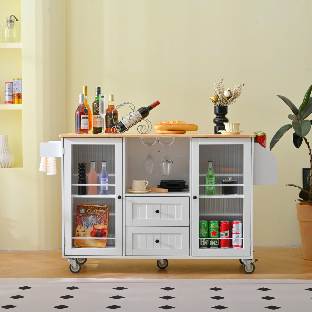 Mobile Kitchen Island Storage Trolley Cart with Dropleaf Top and Cabinet - TimberFlare
