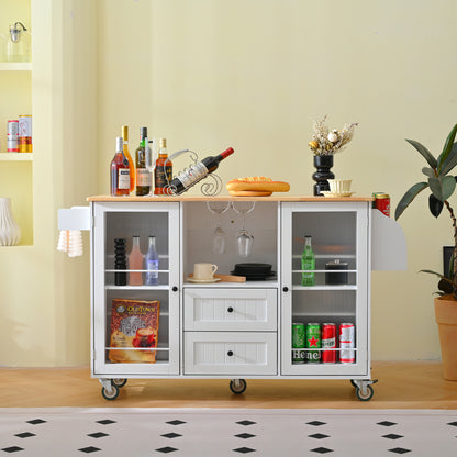 Mobile Kitchen Island Storage Trolley Cart with Dropleaf Top and Cabinet - TimberFlare