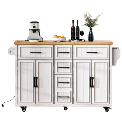 56.5" Rolling Kitchen Island with Charging - TimberFlare