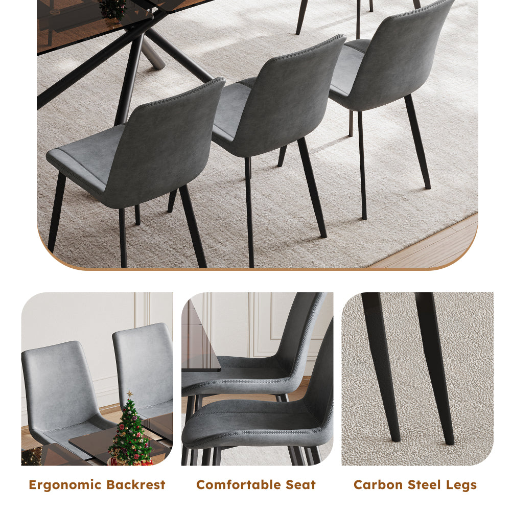 59-Inch Black Glass Top & X-Base Expandable Dining Table Set with 4 Gray Ergonomic Chairs