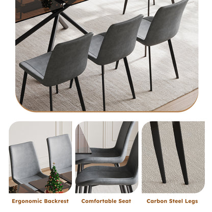 59-Inch Black Glass Top & X-Base Expandable Dining Table Set with 4 Gray Ergonomic Chairs