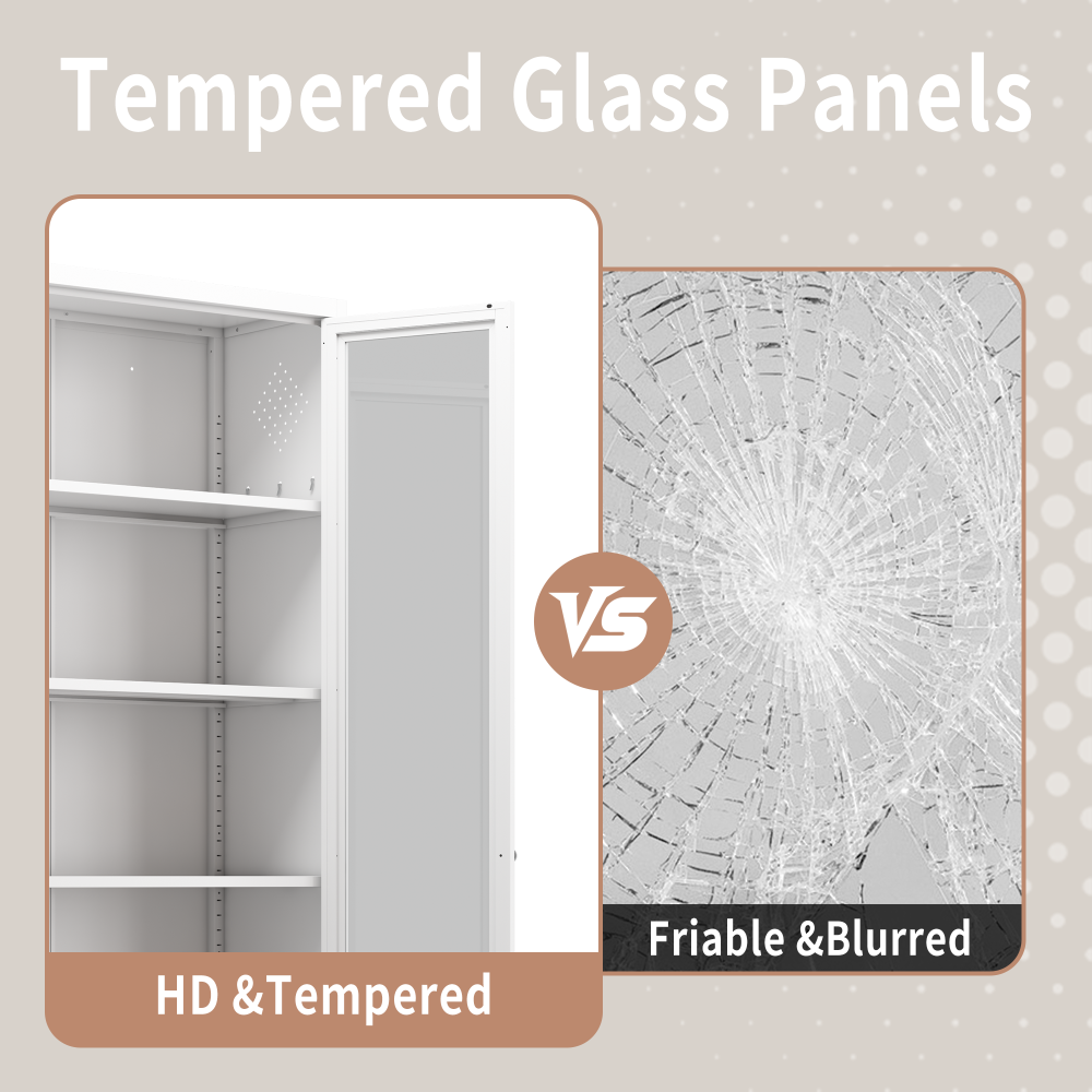 72" Modern Metal Pantry Cabinet with Glass Doors - TimberFlare