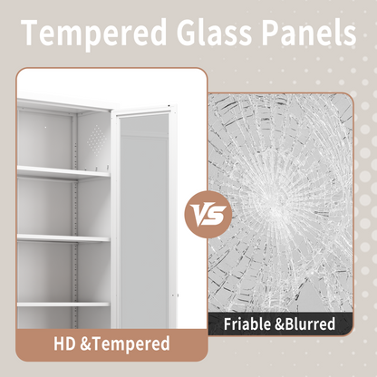 72" Modern Metal Pantry Cabinet with Glass Doors - TimberFlare