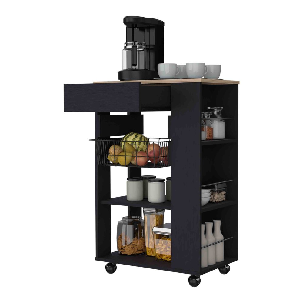 Kitchen Cart Shelton Kitchen Cart with Drawer, Shelves & Wheels - TimberFlare