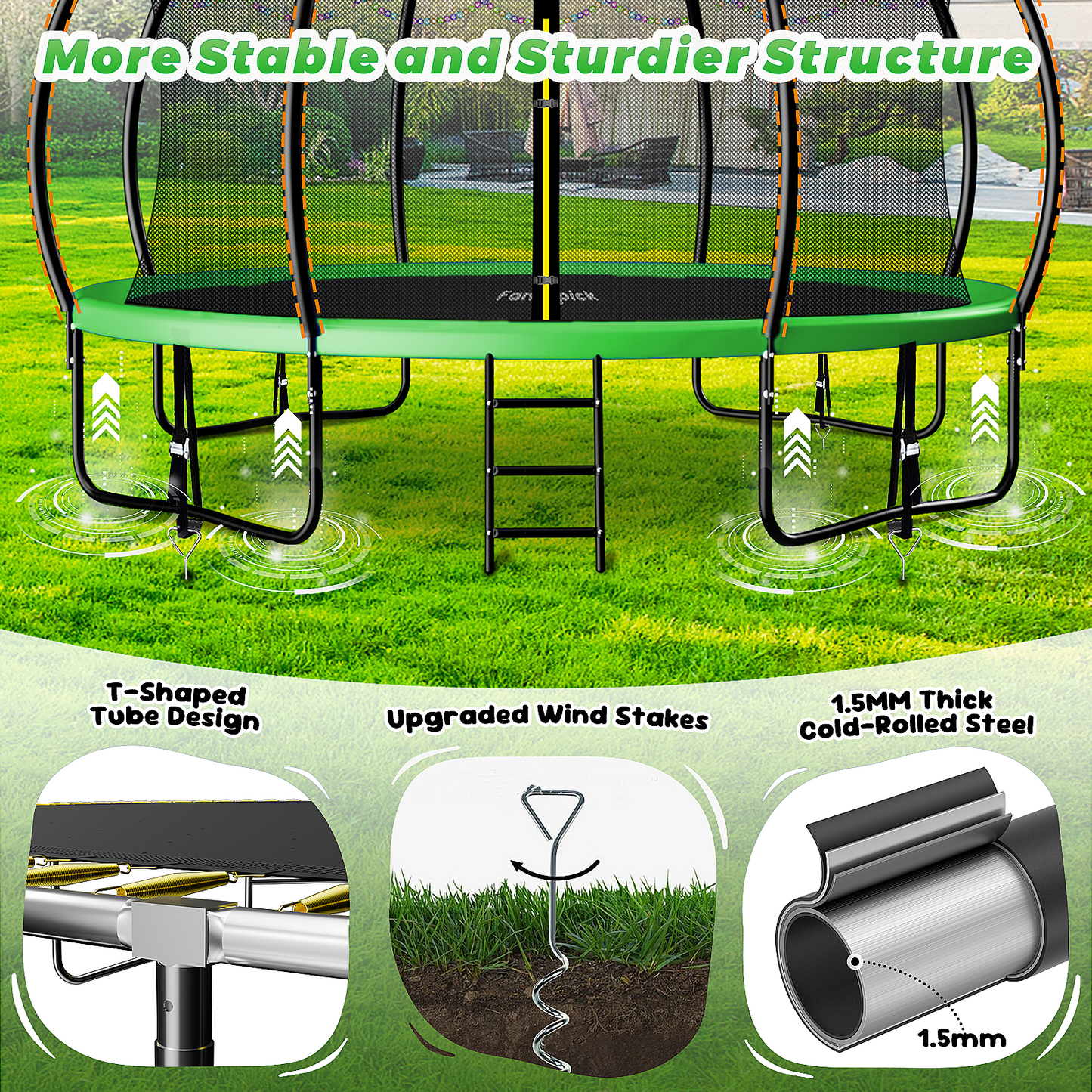 TimberFlare Trampoline – Heavy-Duty Outdoor Trampoline for Kids & Family Fitness (/14/16ft), Green