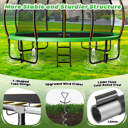 TimberFlare Trampoline – Heavy-Duty Outdoor Trampoline for Kids & Family Fitness (/14/16ft), Green