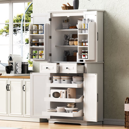 Walnut Pantry Cabinet with Pull-Out Shelves & Door Racks - TimberFlare