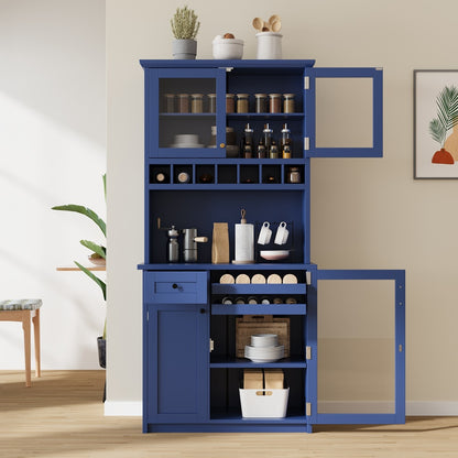 74.8inch Freestanding Farmhouse Pantry & Wine Hutch - TimberFlare