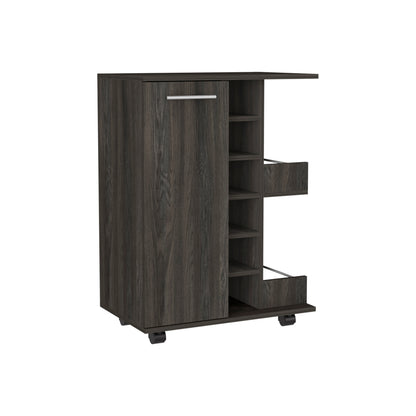 Light Gray Oak Bar Cart with Wine Storage & Cabinet - TimberFlare