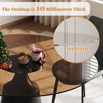 35-Inch Dining Table Set Round Black Glass Table with 4 Gray Ergonomic Chairs