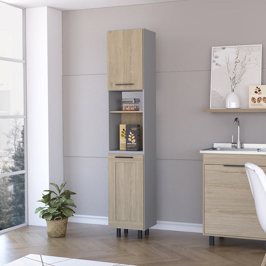 82″ Tall Two-Tone Hutch with Open Shelf & Bar Storage - TimberFlare