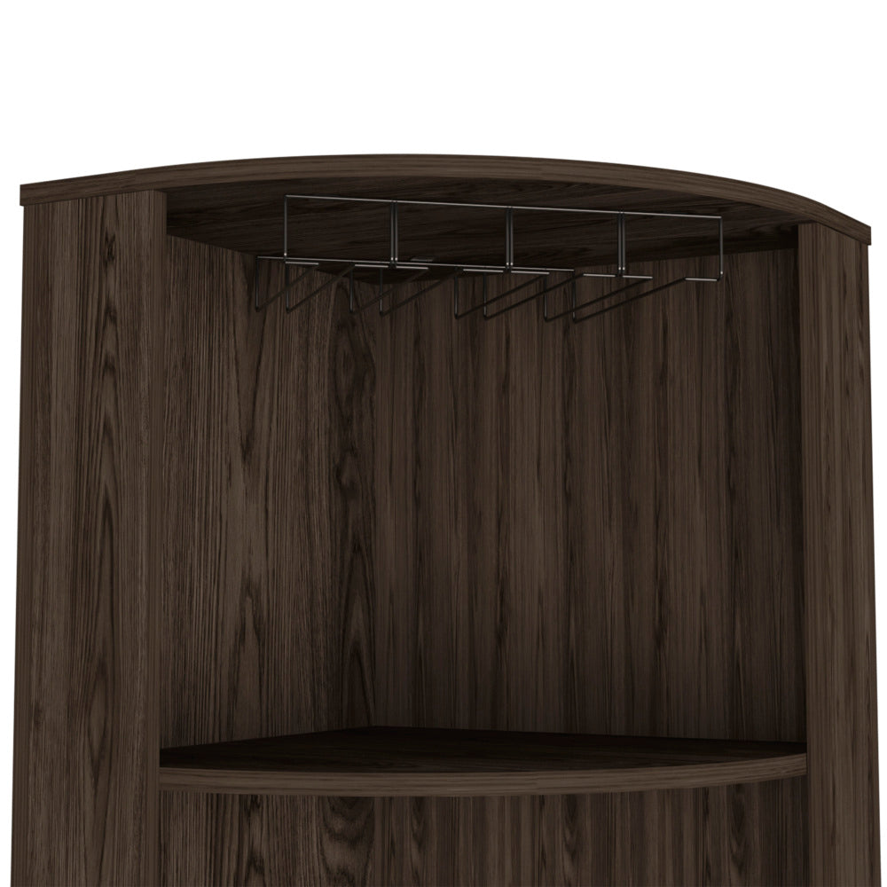 Wenge Tall Corner Bar Cabinet with Wine Cubbies & Glass Rack - TimberFlare