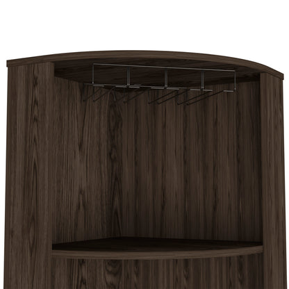 Wenge Tall Corner Bar Cabinet with Wine Cubbies & Glass Rack - TimberFlare