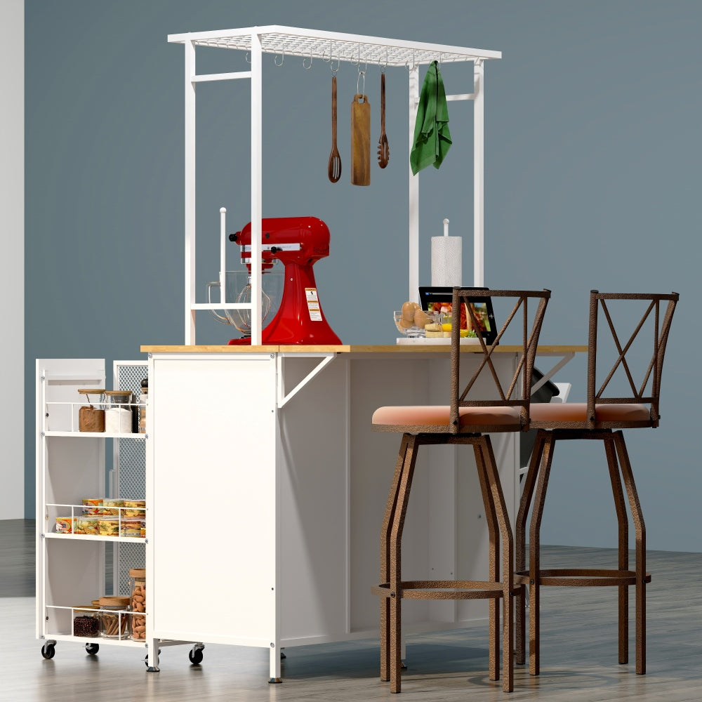 Mobile Kitchen Island with Drop-Leaf, Coffee Station & Hidden Trash Cabinet - TimberFlare