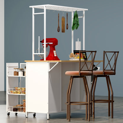 Mobile Kitchen Island with Drop-Leaf, Coffee Station & Hidden Trash Cabinet - TimberFlare