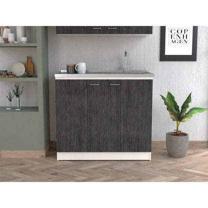 Bar Cabinet with Integrated Sink & Stainless Steel Top, Black - TimberFlare