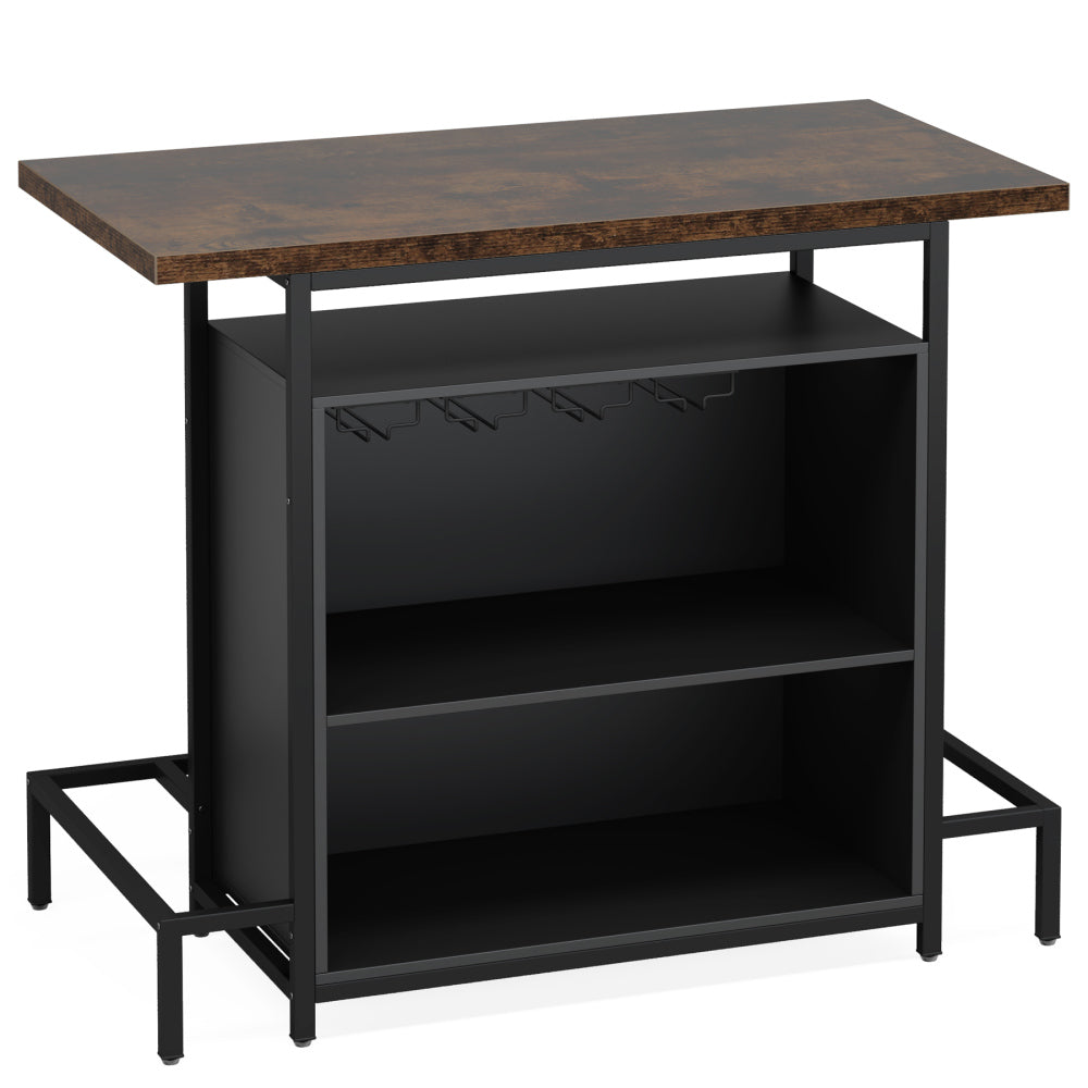 48-Inch Industrial Home Bar with 16-Glass Stemware Rack and Footrest - TimberFlare