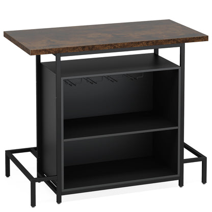 48-Inch Industrial Home Bar with 16-Glass Stemware Rack and Footrest - TimberFlare