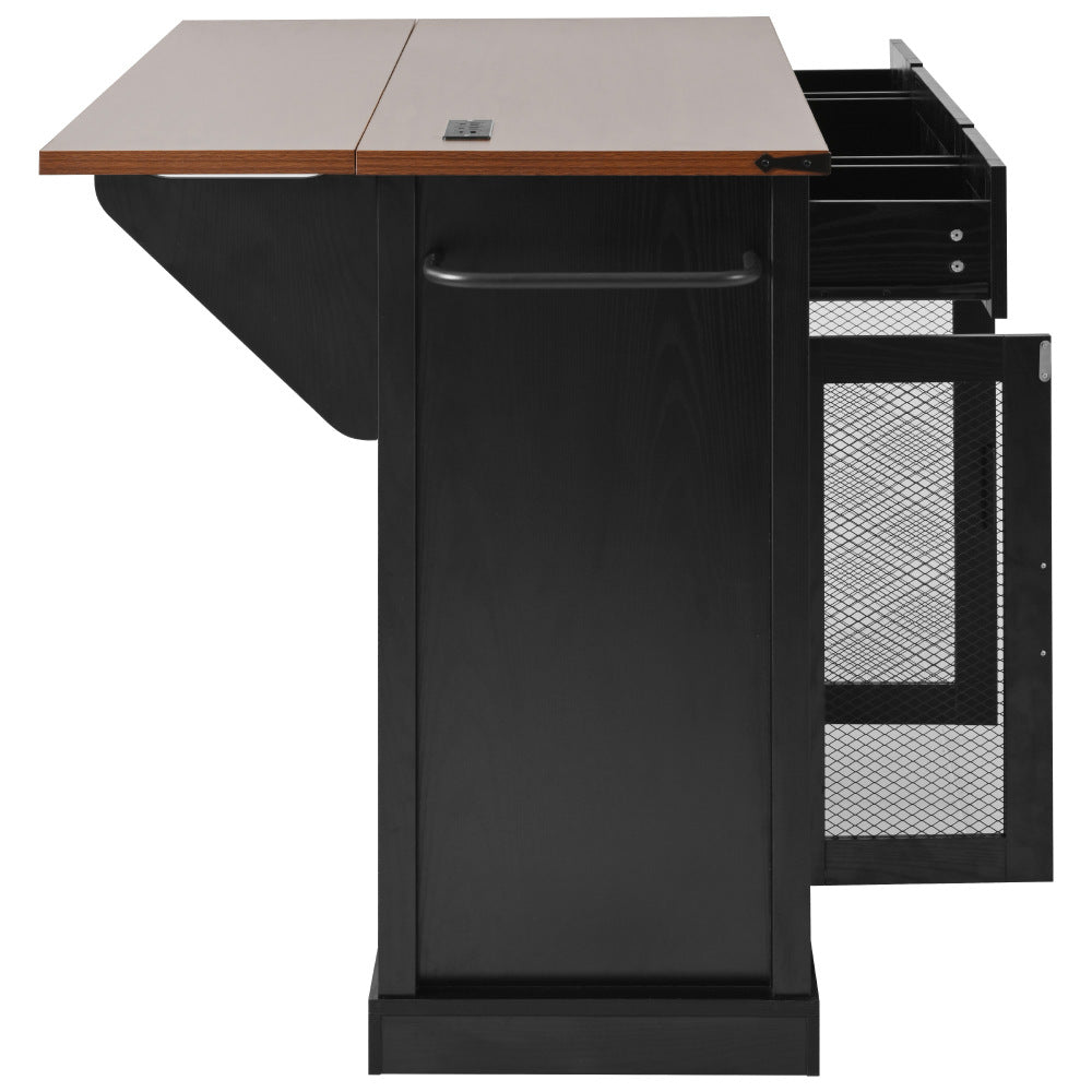 58-Inch Farmhouse Kitchen Island with Drop Leaf, Power Outlet