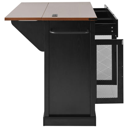 58-Inch Farmhouse Kitchen Island with Drop Leaf, Power Outlet