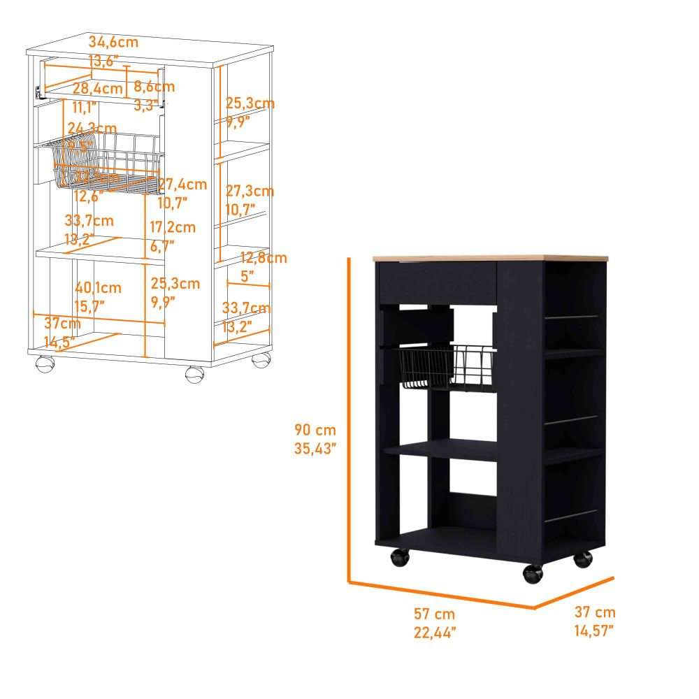 Kitchen Cart Shelton Kitchen Cart with Drawer, Shelves & Wheels - TimberFlare
