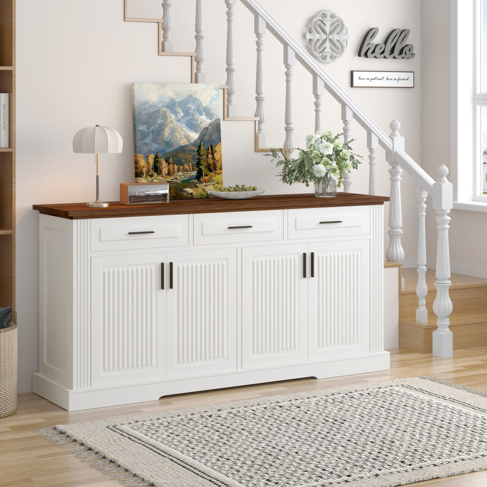 63″ Fluted Sideboard with 4 Doors and 3 Drawers - TimberFlare