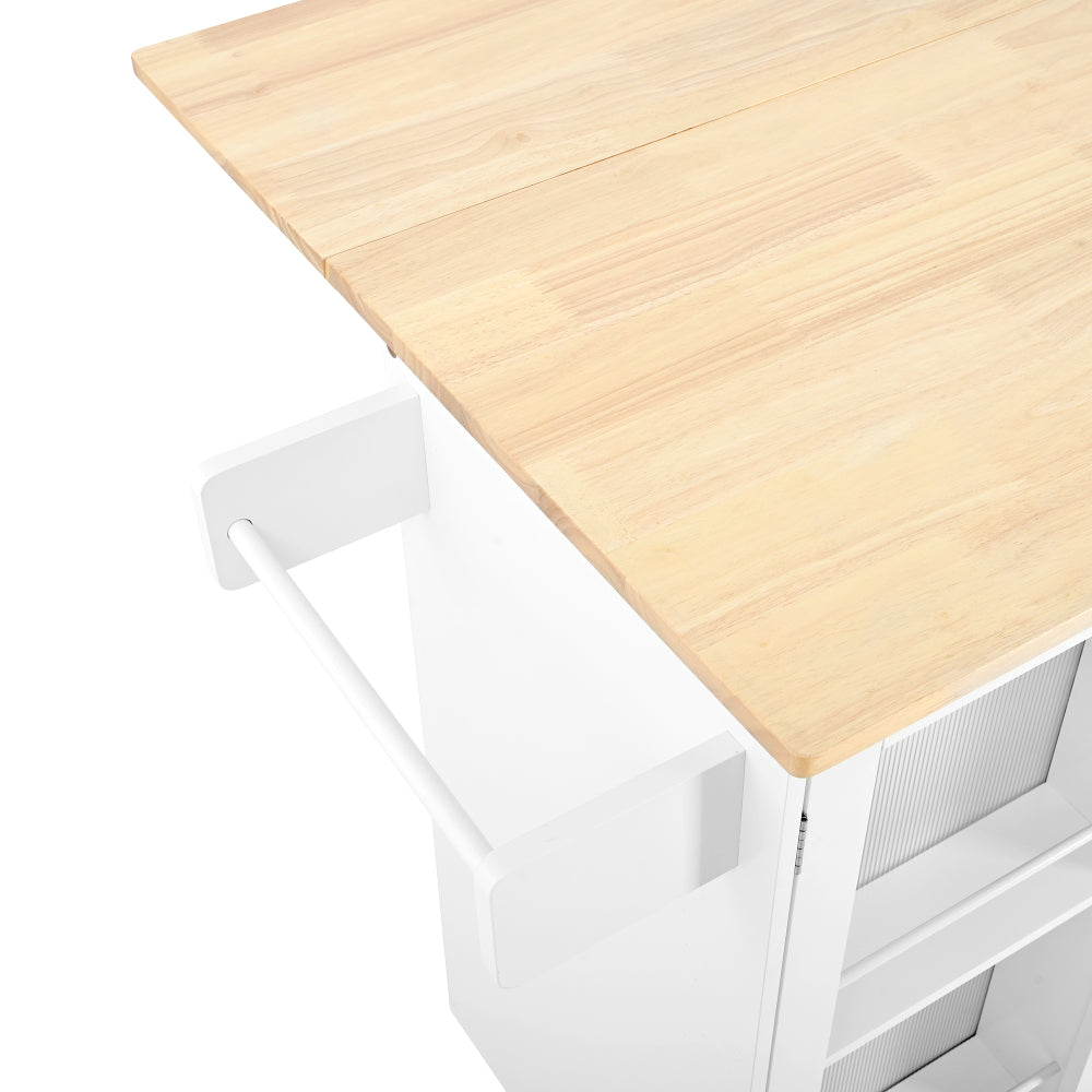 Mobile Kitchen Island Storage Trolley Cart with Dropleaf Top and Cabinet - TimberFlare