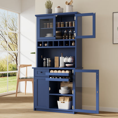 74.8inch Freestanding Farmhouse Pantry & Wine Hutch - TimberFlare