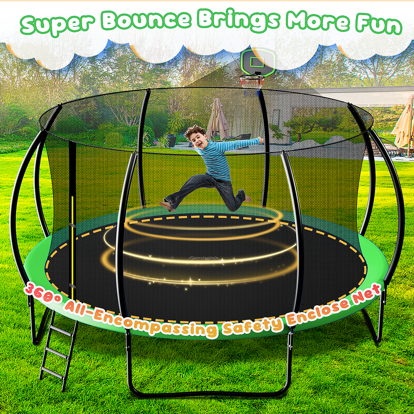 TimberFlare Trampoline – Heavy-Duty Outdoor Trampoline for Kids & Family Fitness (/14/16ft), Green