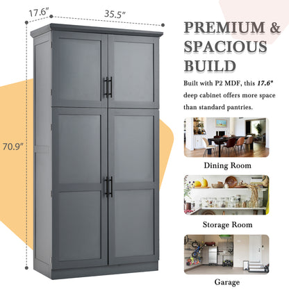 71″ Farmhouse Kitchen Pantry with 8 Pull-Out Trays - TimberFlare
